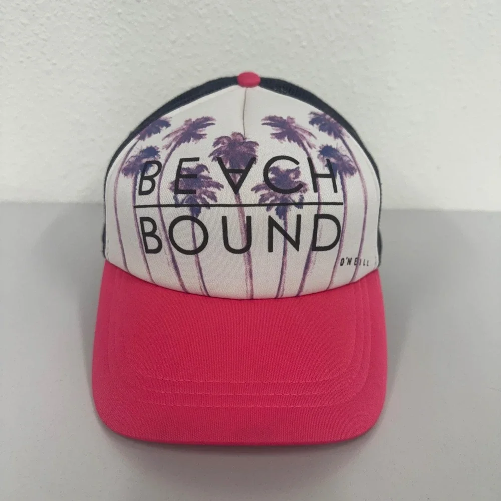 ONeill Beach Bound Trucker‎ Hat Palm Tree Pink Mesh Snapback One Size